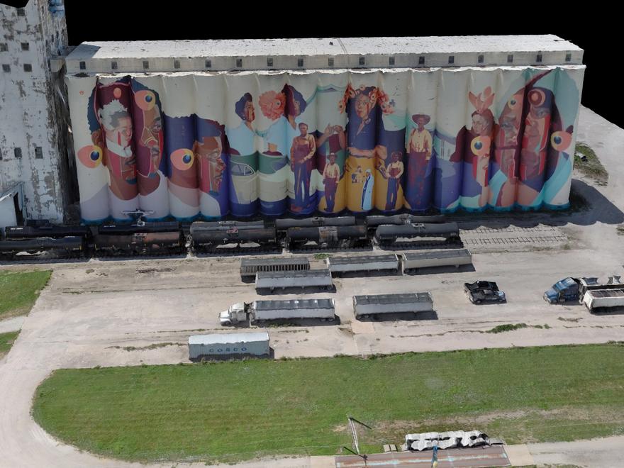 Aerial 3D model of the Beachner Grain elevator mural
