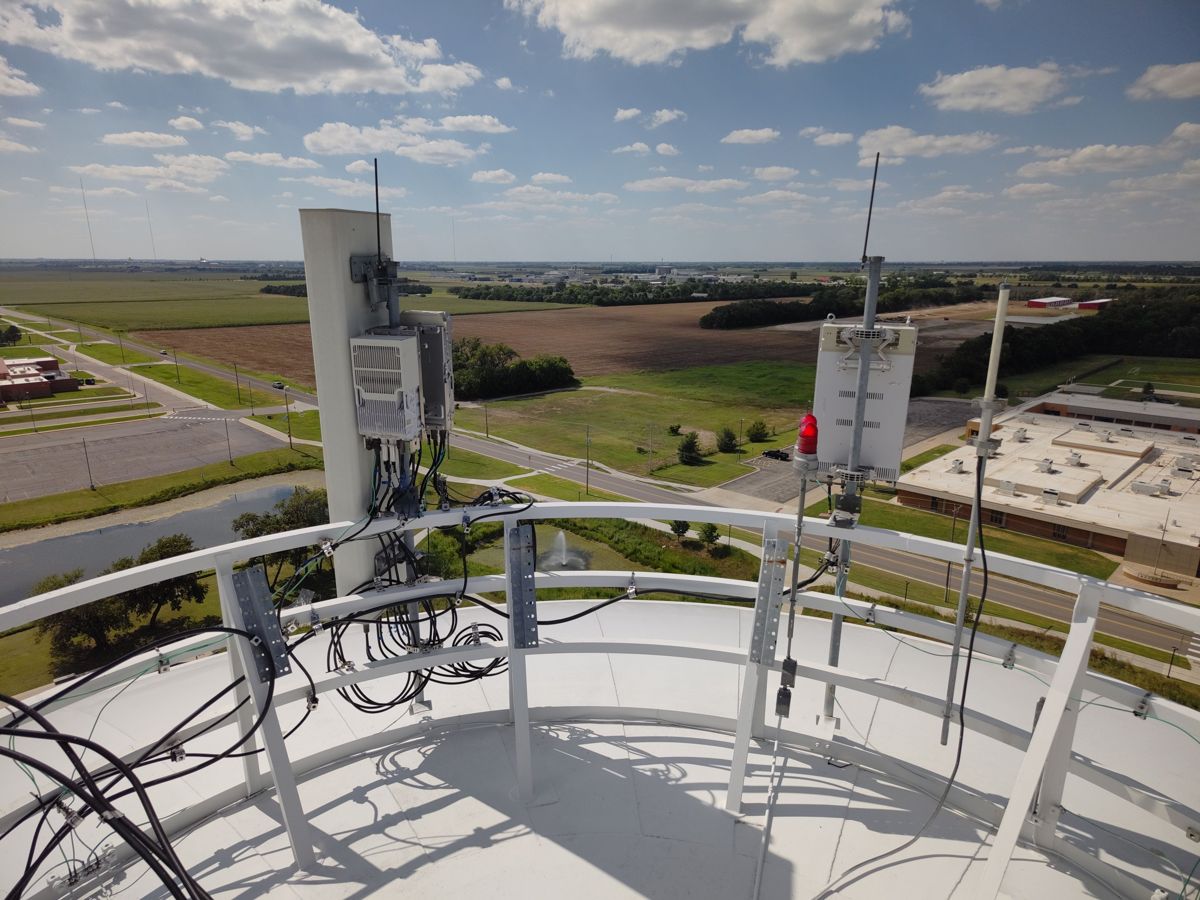 Cell equipment and cables on top of the water tower